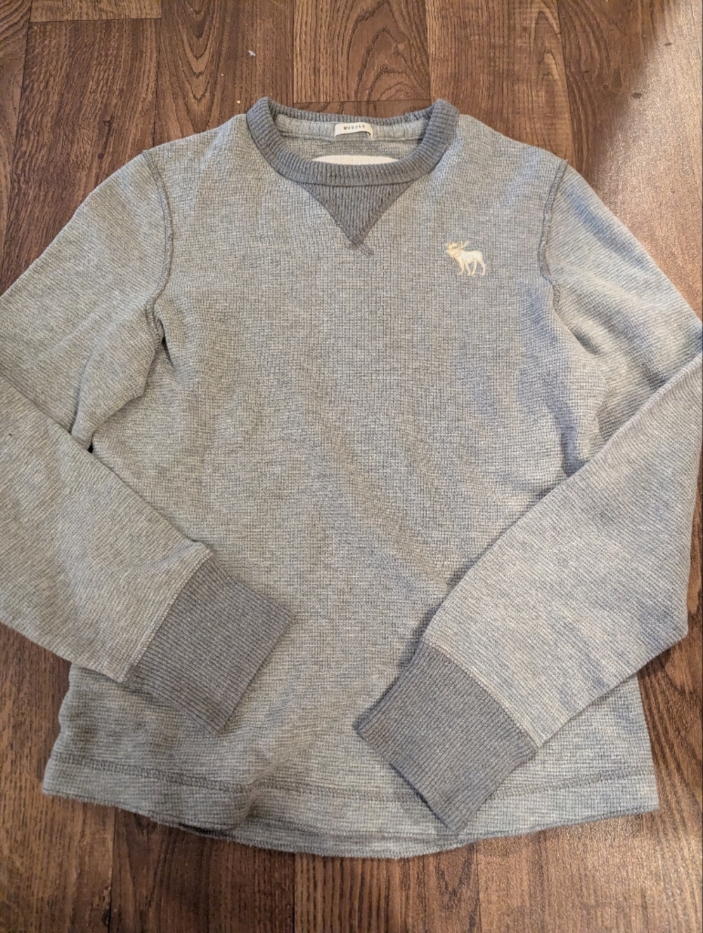 Abercrombie & Fitch A&F Shirt Mens Small Gray Thermal Muscle Moose Logo Waffle